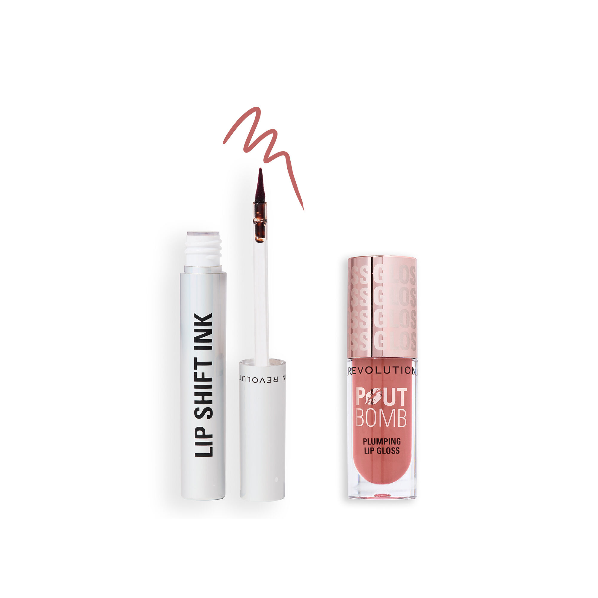 Revolution Nude Lipliner Stain & Plumping Lip Gloss Duo